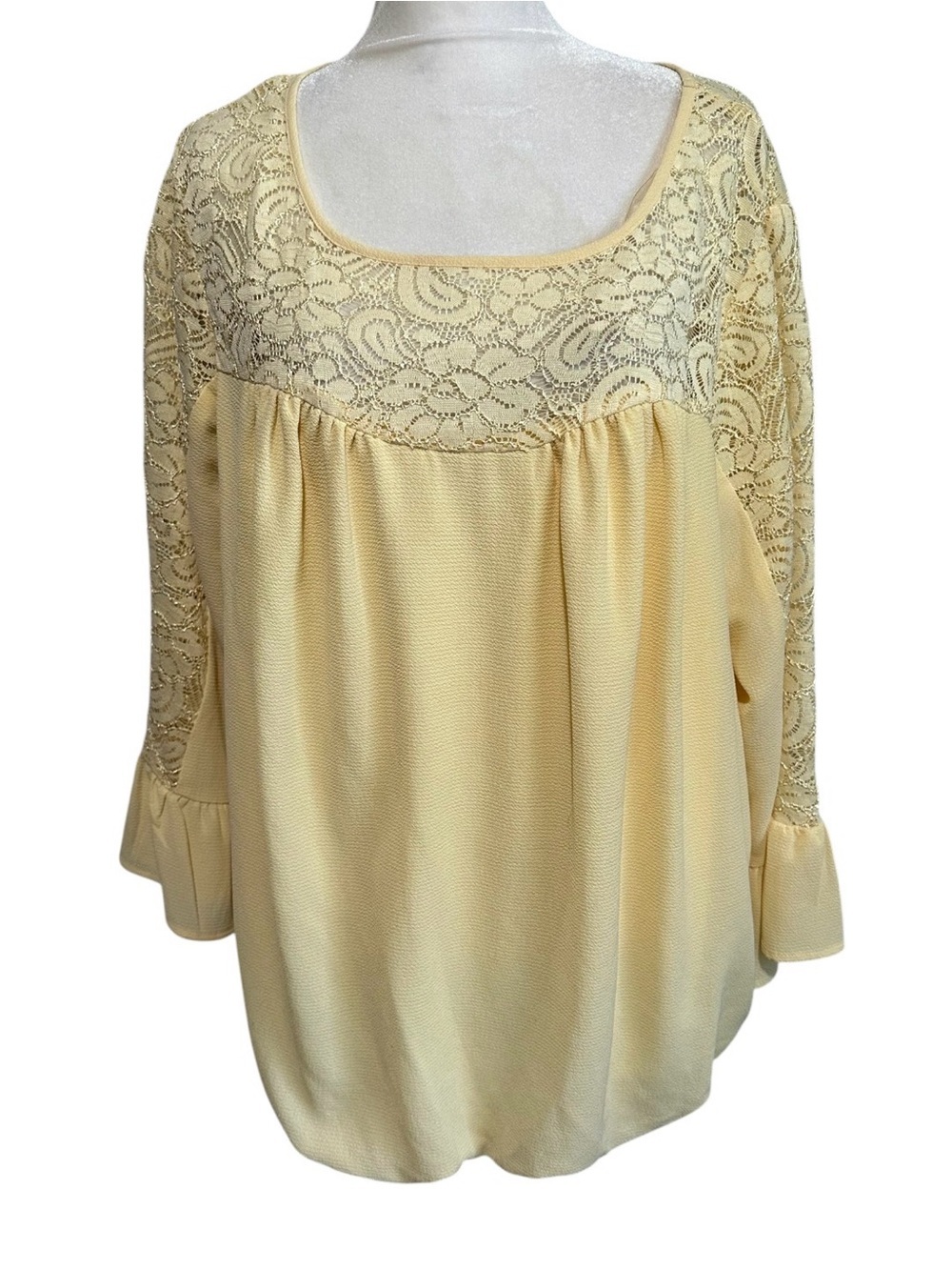 I.N. Studio Yellow Lace Yoke Long Sleeve Blouse size 2X